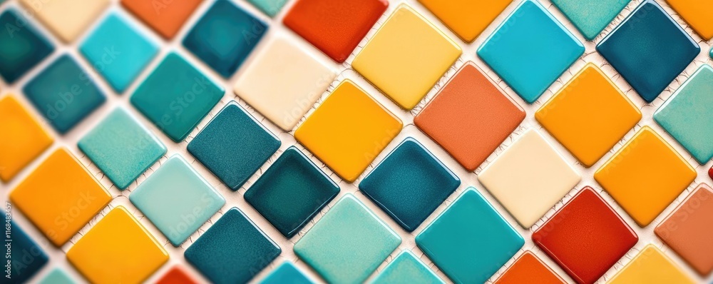 Poster Mosaic abstract background concept. A vibrant mosaic pattern showcasing colorful tiles in various geometric shapes.