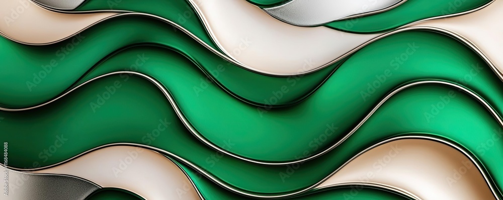 Poster Mosaic abstract background concept. Abstract wavy pattern in green and cream colors, ideal for modern design projects.