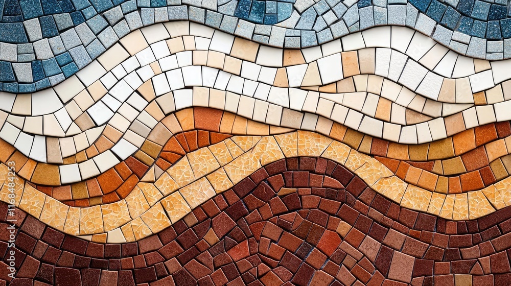 Aufkleber Mosaic abstract background concept. Colorful mosaic pattern resembling flowing waves of ocean and earth tones.