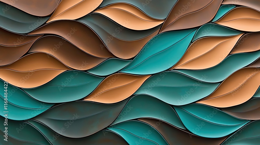 Poster Mosaic abstract background concept. Abstract wavy shapes in rich teal and warm brown tones create an elegant background.