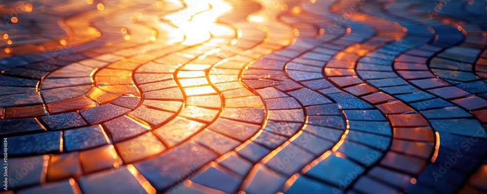 Aufkleber mosaic abstract background concept. beautifully designed mosaic pavement reflecting warm sunlight in