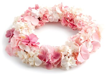 Flat lay of a floral frame made from pink and white flowers, spring summer frame