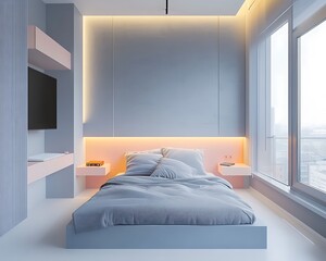 Modern Minimalist Bedroom Design with Soft Color Palette and Light
