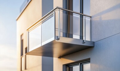 Close-up view of stainless steel balcony guardrail on modern apartment exterior