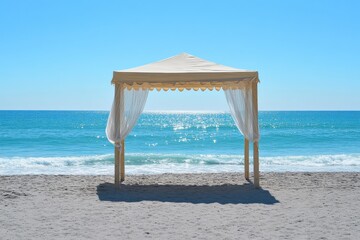 Bright Canopy on Beach with Ocean Waves