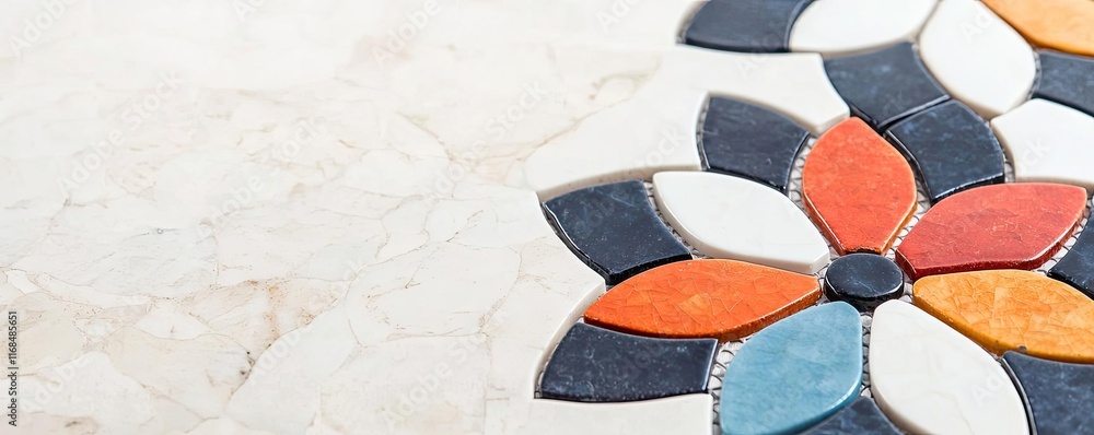 Poster mosaic abstract background concept. a close-up view of a vibrant mosaic design on a marble surface.