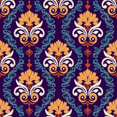 Vector damask seamless pattern background. Classical luxury old fashioned damask ornament, royal victorian seamless texture for wallpapers, textile, wrapping, carpet.