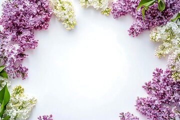 Floral spring frame with lilac, pink, and white flowers