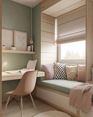 Cozy Modern Workspace in a Serene Bedroom Nook with Natural Light
