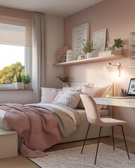 Cozy and Elegant Bedroom Design with Soft Pink Accents and Plants