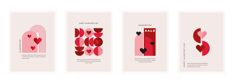 Set of Valentine's Day poster set, greeting card, cover, label, sale promotion templates, wedding invitations, pattern background in modern trendy geometric style.