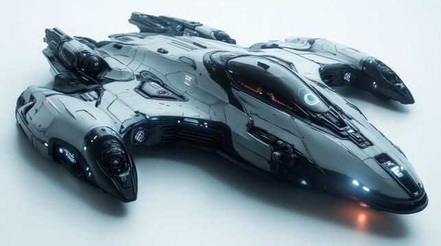 Futuristic spaceship design, sleek, white and black, isolated on white background.