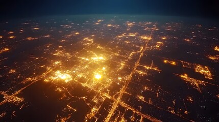 Fototapeta premium A city at night with many lights on. The lights are orange and the city is lit up