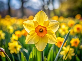 Obraz premium Close-up Yellow Narcissus Spring Flower Blooming Garden Daffodils Greeting Card