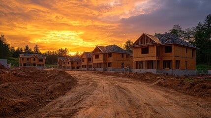 New Homes Under Construction at Sunset