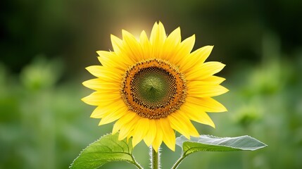 Fototapeta premium A vibrant sunflower in a green field, symbolizing beauty and growth.