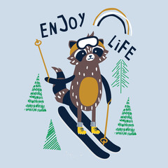 wolf is ice skating design cartoon vector illustration