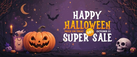 cute halloween sale poster in soft pastel color