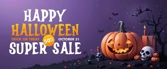 cute halloween sale poster in soft pastel color