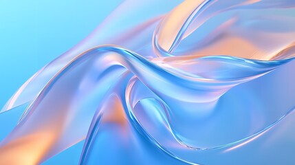 Naklejka premium 3D Render of Abstract Light Blue Curved Frosted Glass Shapes