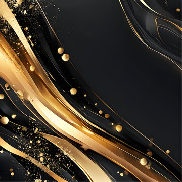 A stunning background with a luxurious black base tone, adorned with intricate golden patterns and ornate details, evoking a sense of opulence and sophistication, with the golden hues shimmering in a 