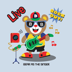 bear playing music design cartoon vector illustration