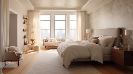Modern Bedroom Design With City View And Neutral Tones