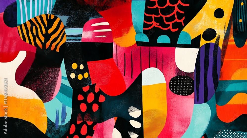 Poster Vibrant abstract art with colorful shapes and patterns.