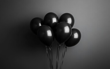 Bunch of black balloons on a gray background.