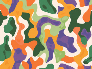 A contemporary  featuring vibrant orange, green, and lilac colors in a postmodern style.