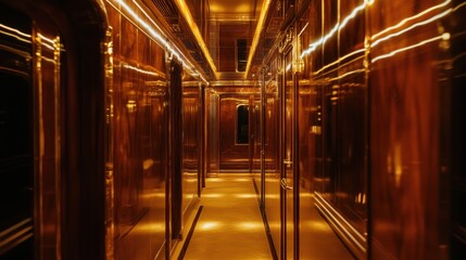 Elegant Train Corridor with Polished Interiors and Lighting