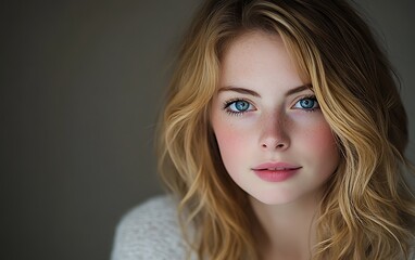 Fototapeta premium Portrait of a blonde woman with blue eyes.