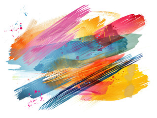 Fototapeta premium A grunge hand-painted design showcases vibrant abstract brush strokes on a white background, creating a dynamic and eye-catching visual with unique dry watercolor textures.