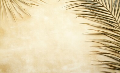 Fototapeta premium Beige background with palm leaves border.