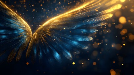 Obraz premium Glittering Blue and Gold Wings in Dark Space