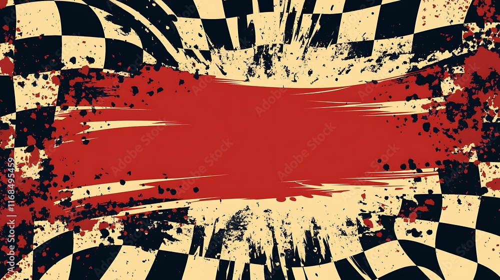 Aufkleber grunge checkered racing flag with red splash.
