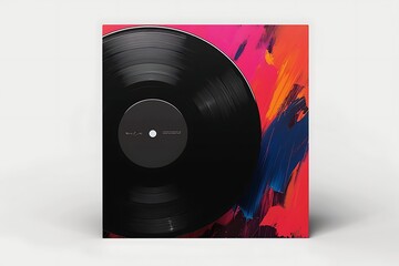 Fototapeta premium shiny black vinyl record with colorful label vintage aesthetic
