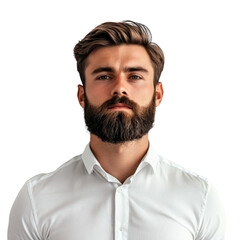 Obraz premium Portrait of a Man in a White Shirt with Beard for Professional Use on transparent background