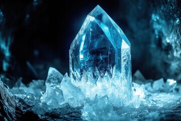 Obraz premium A Blue Crystal Point Surrounded By Smaller Crystals
