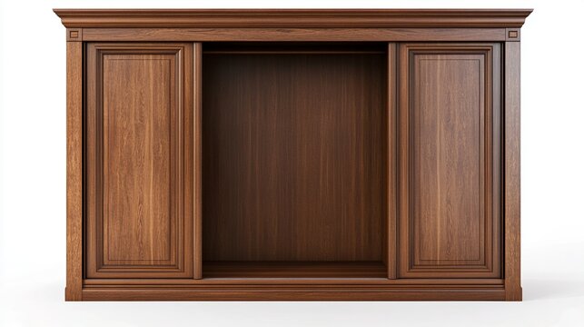 Classic wooden wardrobe with sliding doors, isolated on white for organized storage