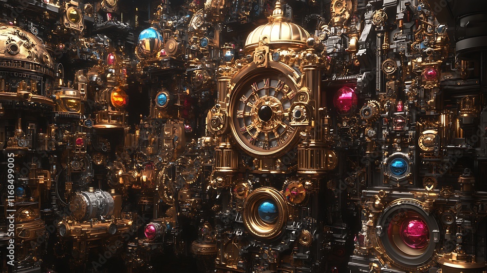 Poster Intricate clockwork mechanisms with gems.