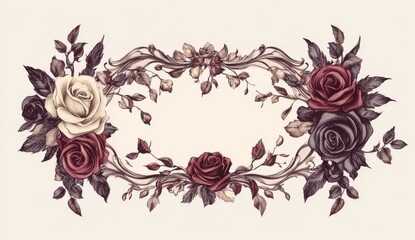 Elegant Roses Arranged in Ornate Frame on Light Background..