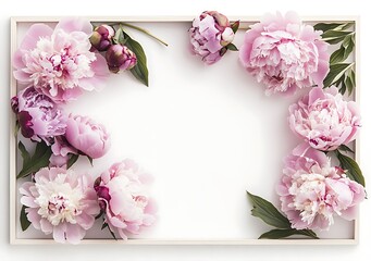 Pink peonies framed against a white spring summer background