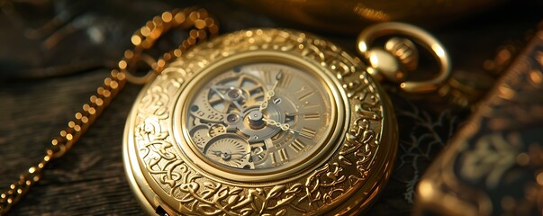 Obraz premium elegant gold pocket watch with intricate details vintage style