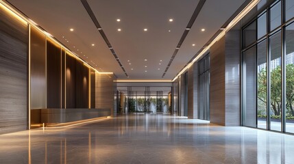 Empty modern interior with high ceilings, metal structures and bright lighting Provides a versatile and stylish space for a variety of uses.