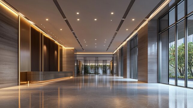 Empty modern interior with high ceilings, metal structures and bright lighting Provides a versatile and stylish space for a variety of uses.