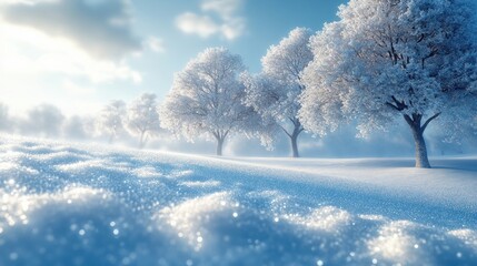 Dancing Snowflakes and Blue Skies in a Winter Landscape