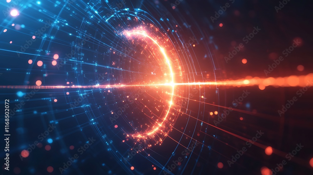 Poster abstract glowing futuristic digital data tunnel.