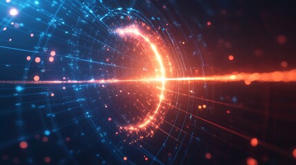 Obraz premium Abstract glowing futuristic digital data tunnel.