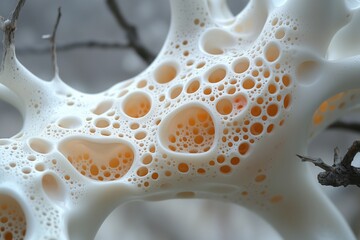 Macro view of a creamy bubble texture resembling mycelium networks, showcasing organic patterns for biological and abstract designs.
